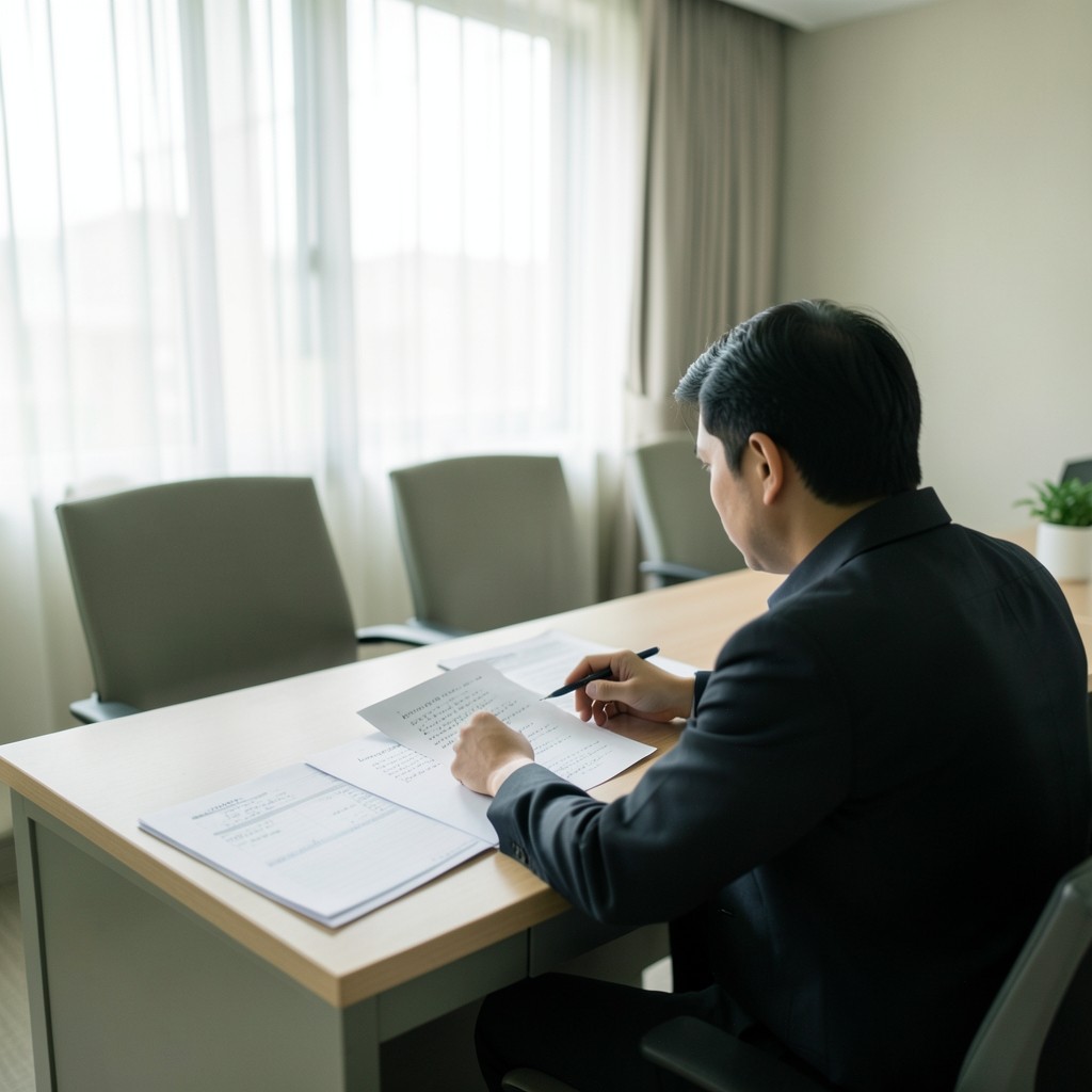 Analyst reviewing pharmacy wholesale channel notes at a desk